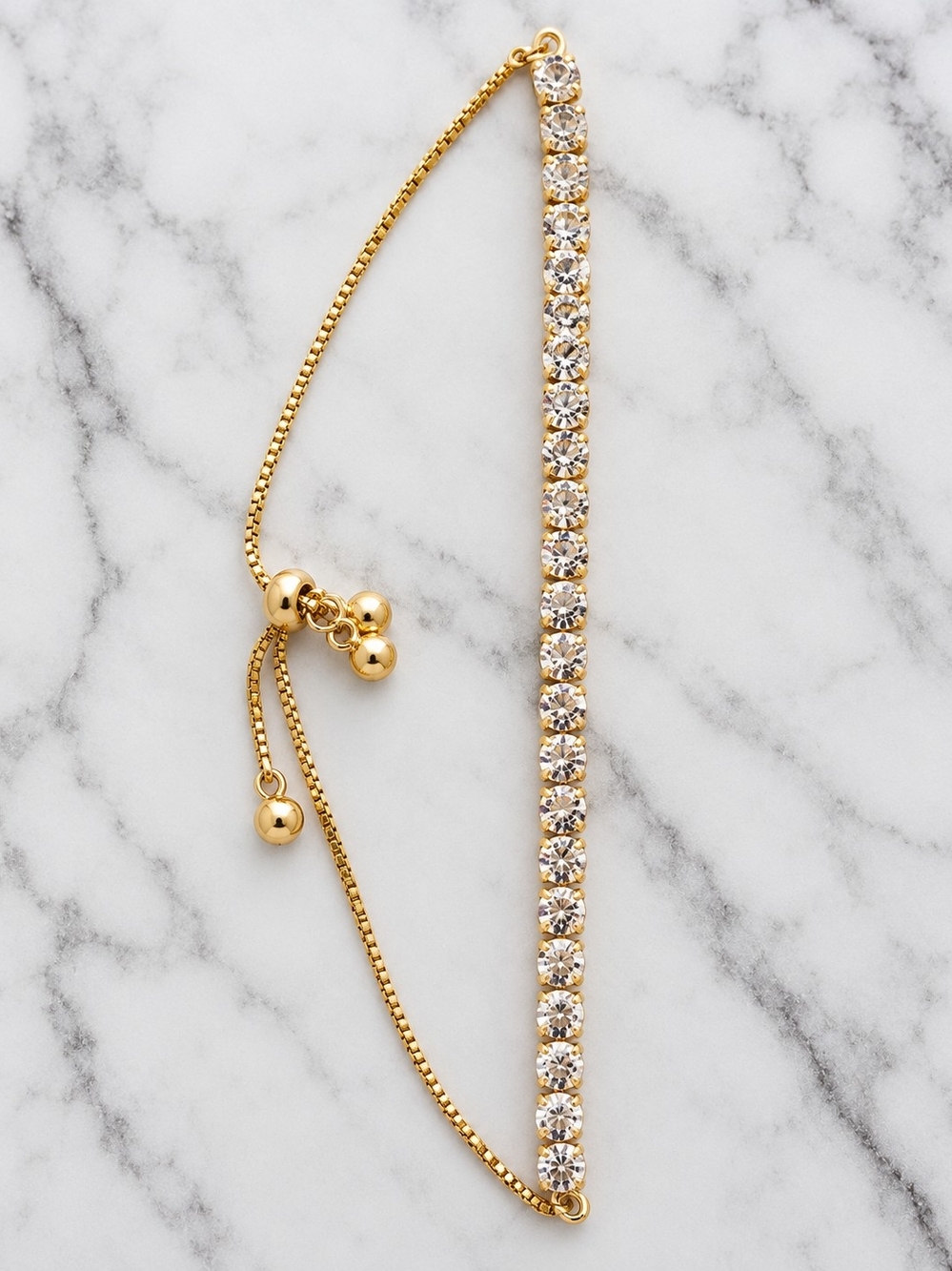 Gold-Toned Adjustable Tennis Bracelet CZ slider bolo